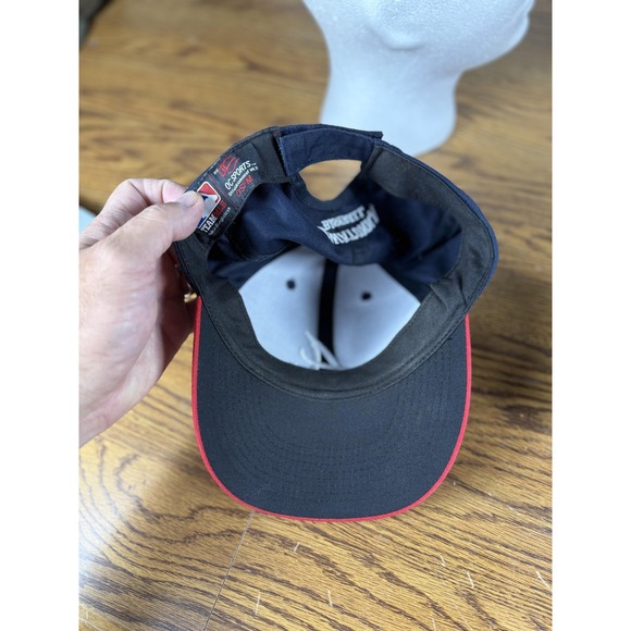 Atlanta Braves Hat Cap Strap Back Mens Navy Red MLB Baseball Script A Owatonna - Picture 6 of 7